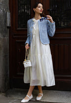 Albi Patent Toe Cap Tweed Mary Janes In White