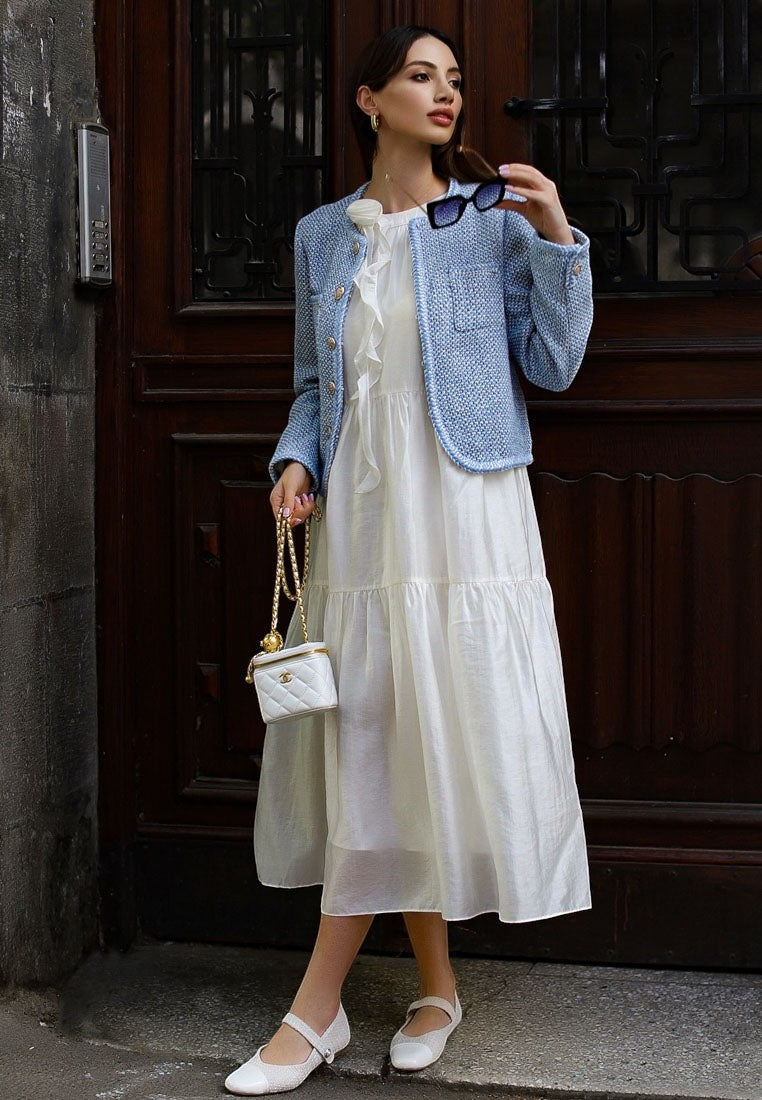 Albi Patent Toe Cap Tweed Mary Janes In White