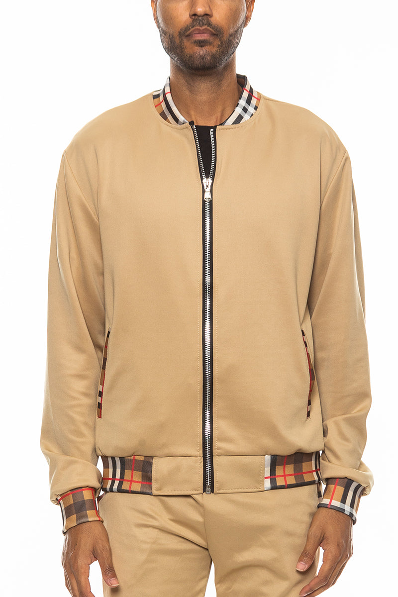 Checkered Detail Full-Zip Track Jacket