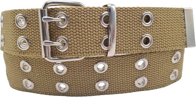 Cinturón unisex de lona punk con doble ojete – 3,81 cm