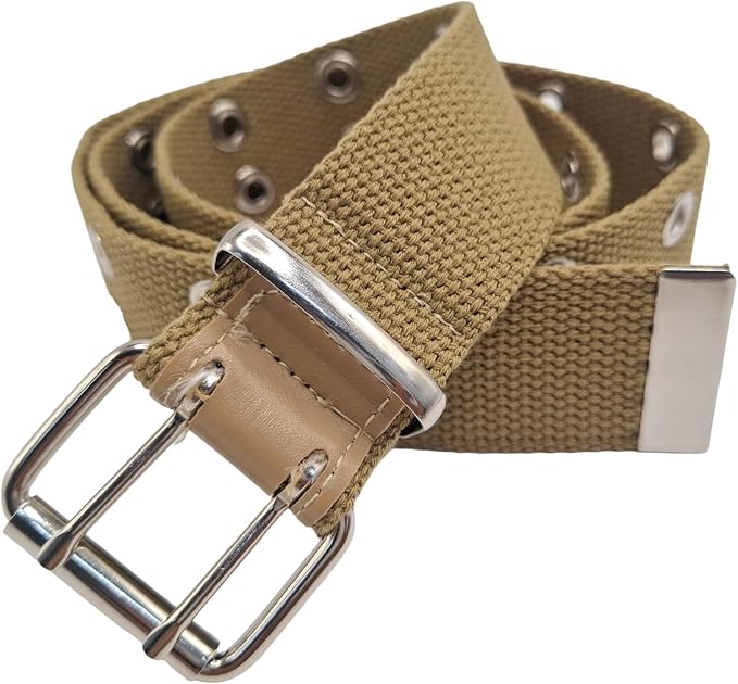 Cinturón unisex de lona punk con doble ojete – 3,81 cm