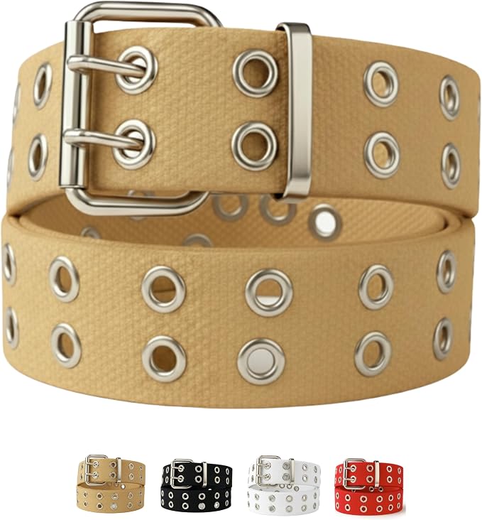 Cinturón unisex de lona punk con doble ojete – 3,81 cm