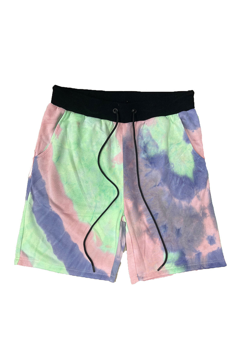 Black Band Tie Dye Shorts with Drawstring