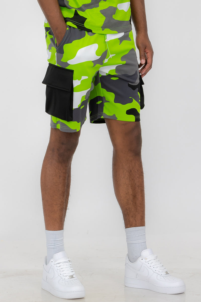 Full Camo Digital Print Cargo Shorts with Toggle