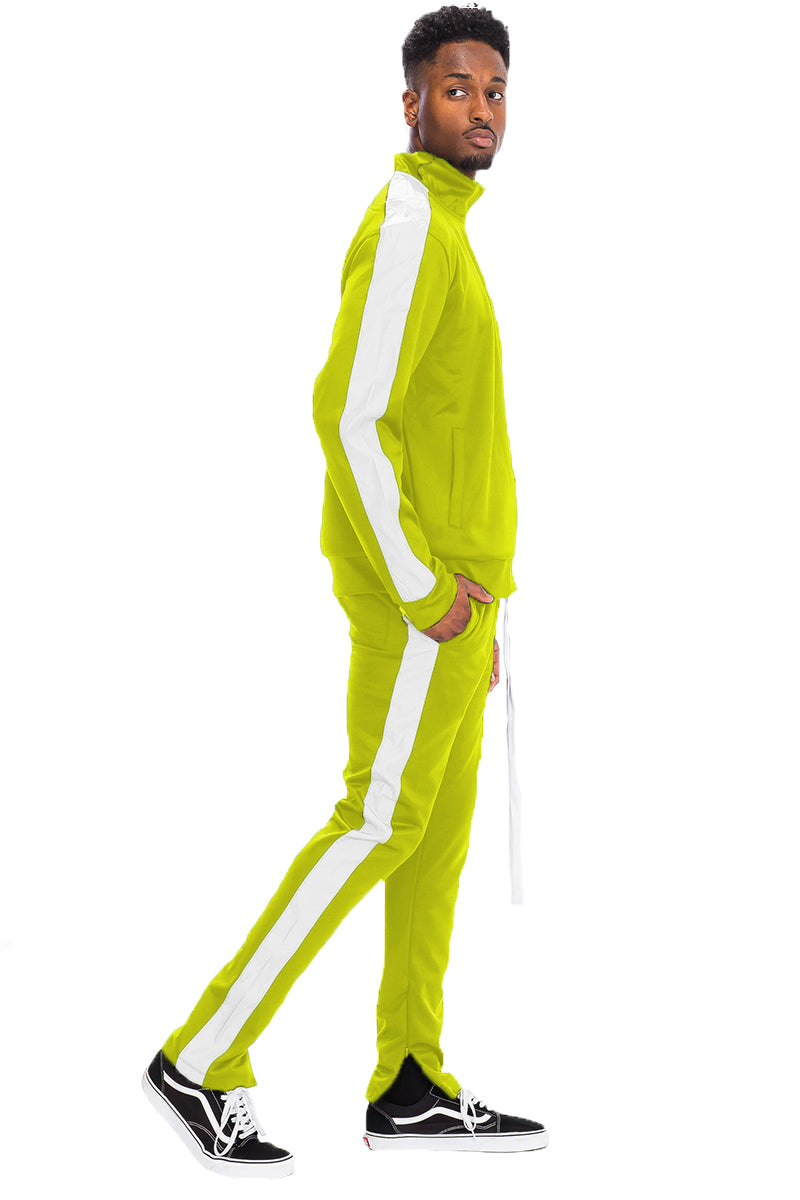 Men's Single Stripe Track Suit – Full Zip Jacket & Pants