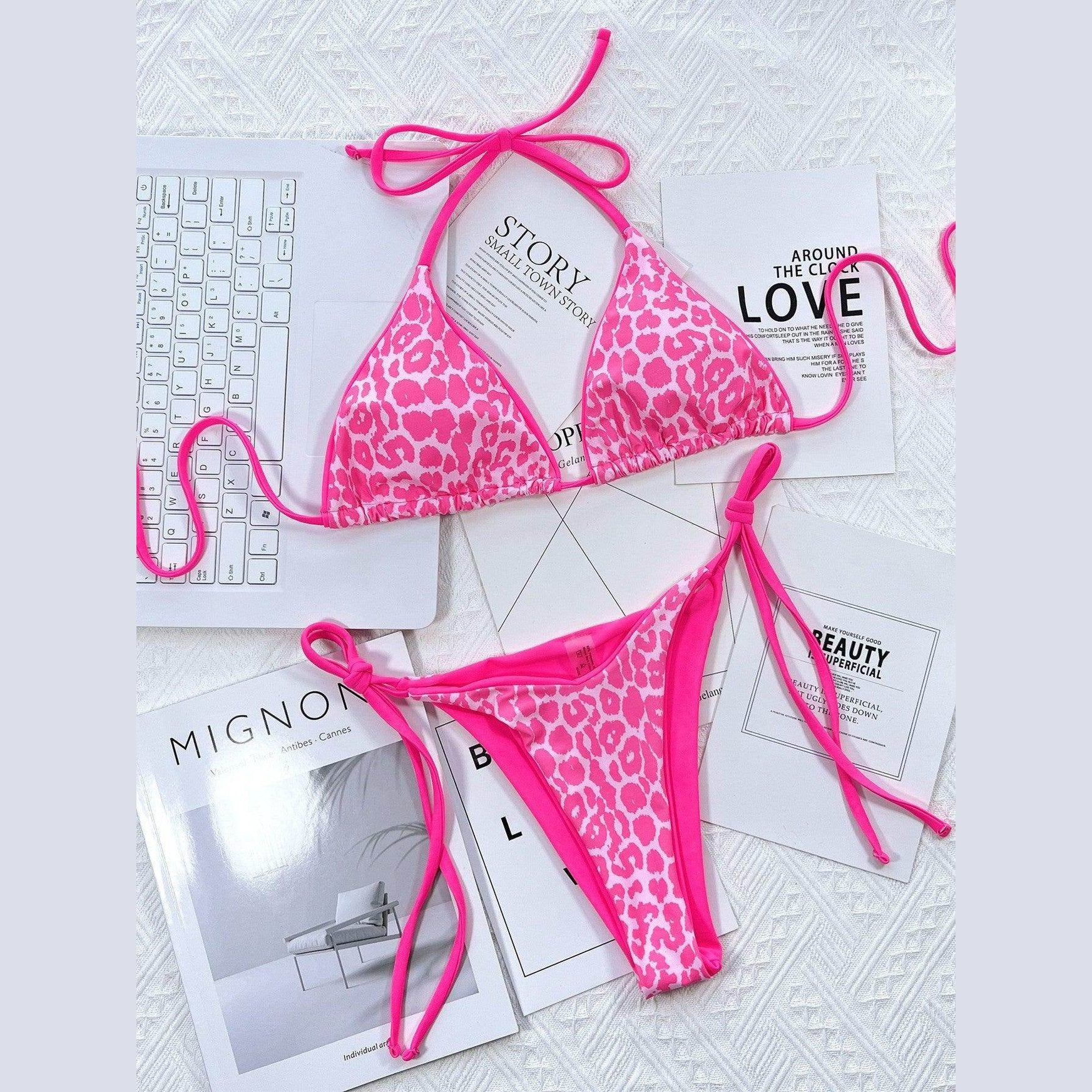Leopard Halter Neck Bikini Set - VacationGrabs