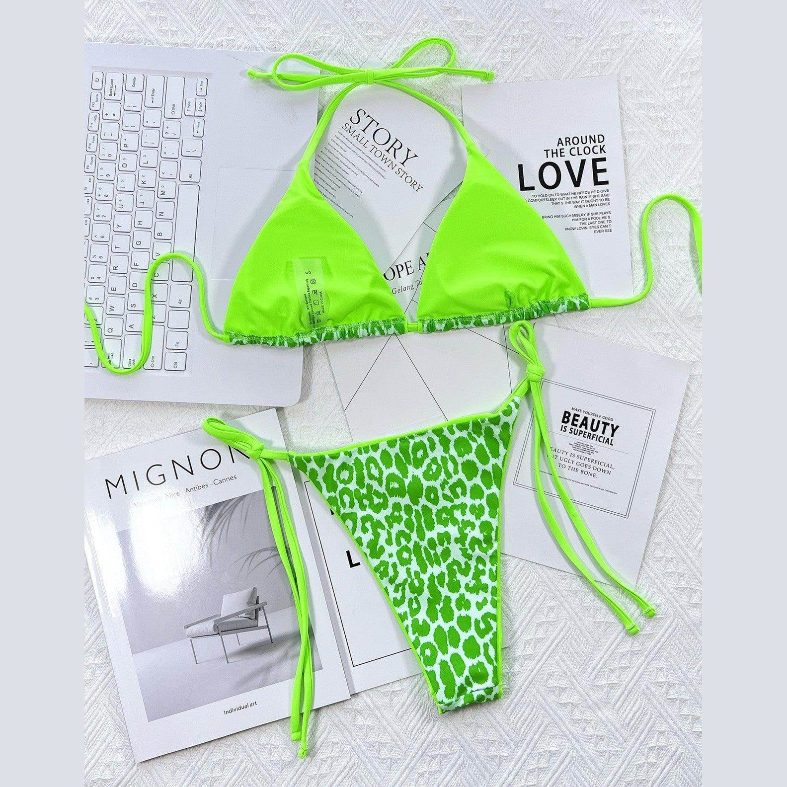 Leopard Halter Neck Bikini Set - VacationGrabs