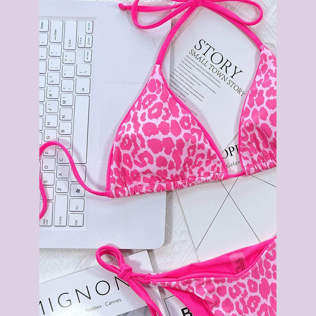 Leopard Halter Neck Bikini Set - VacationGrabs