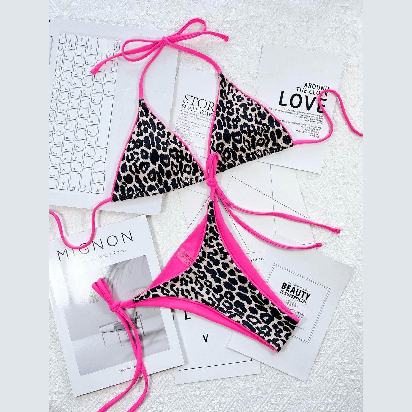 Leopard Halter Neck Bikini Set - VacationGrabs