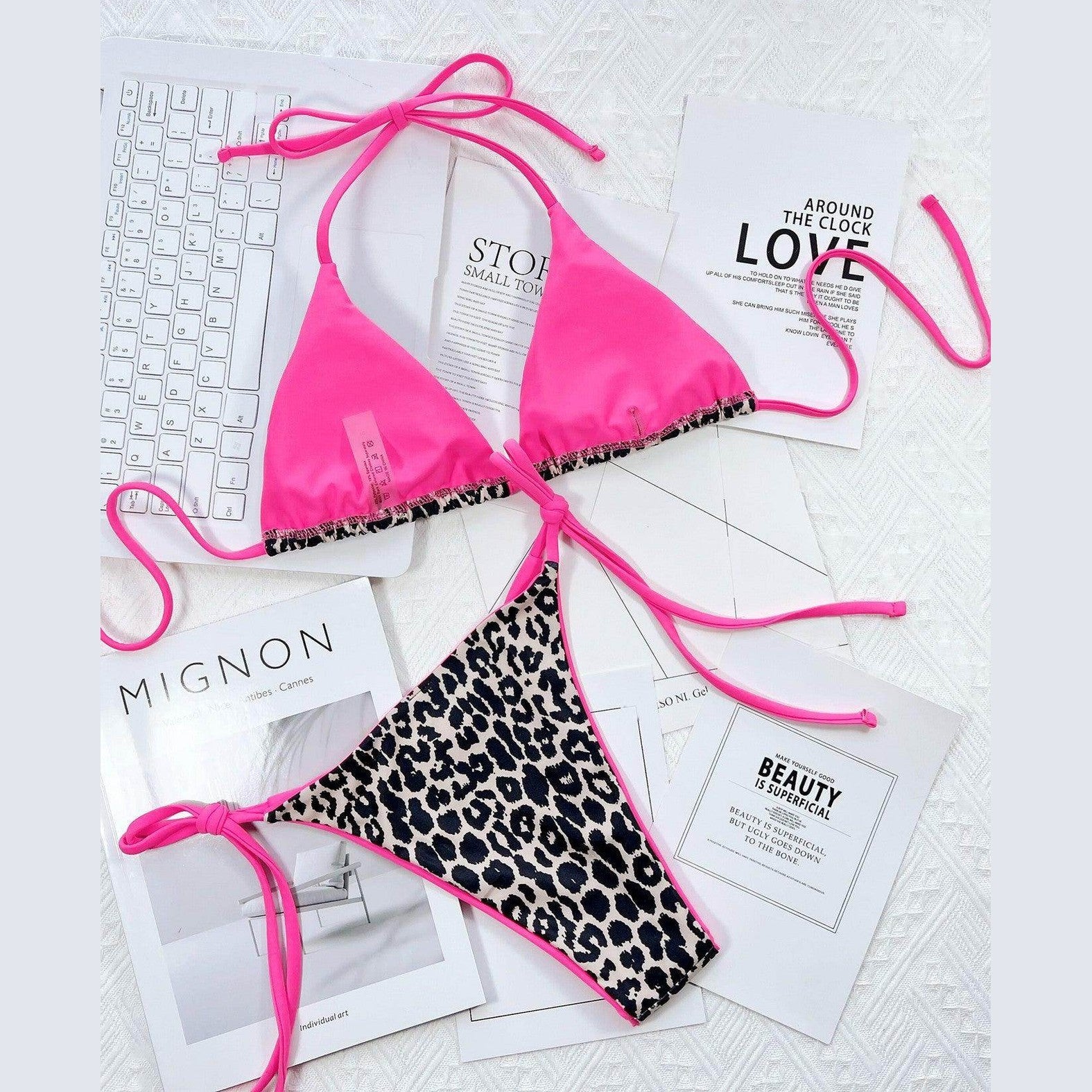 Leopard Halter Neck Bikini Set - VacationGrabs