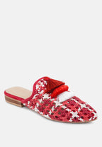 Mariana Woven Flat Mules With Tassels