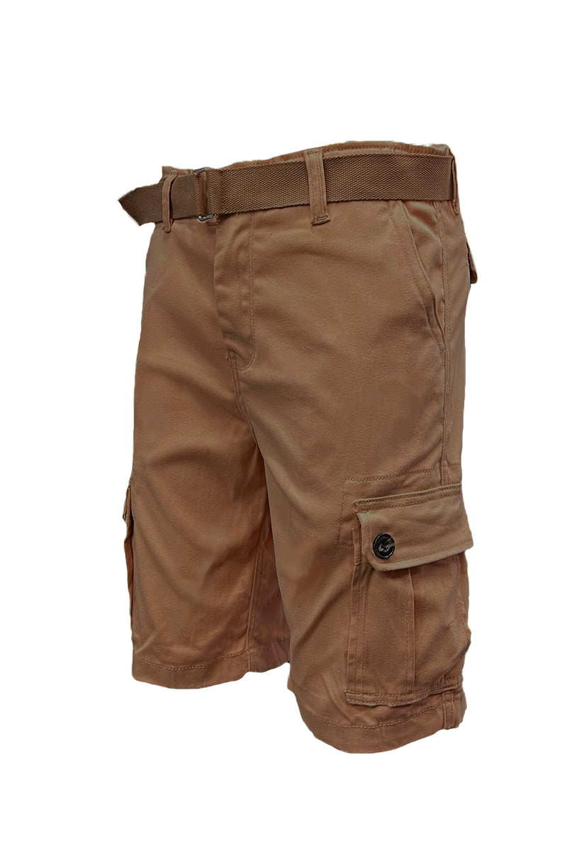 Men's Belted Cargo Shorts with Button Waist