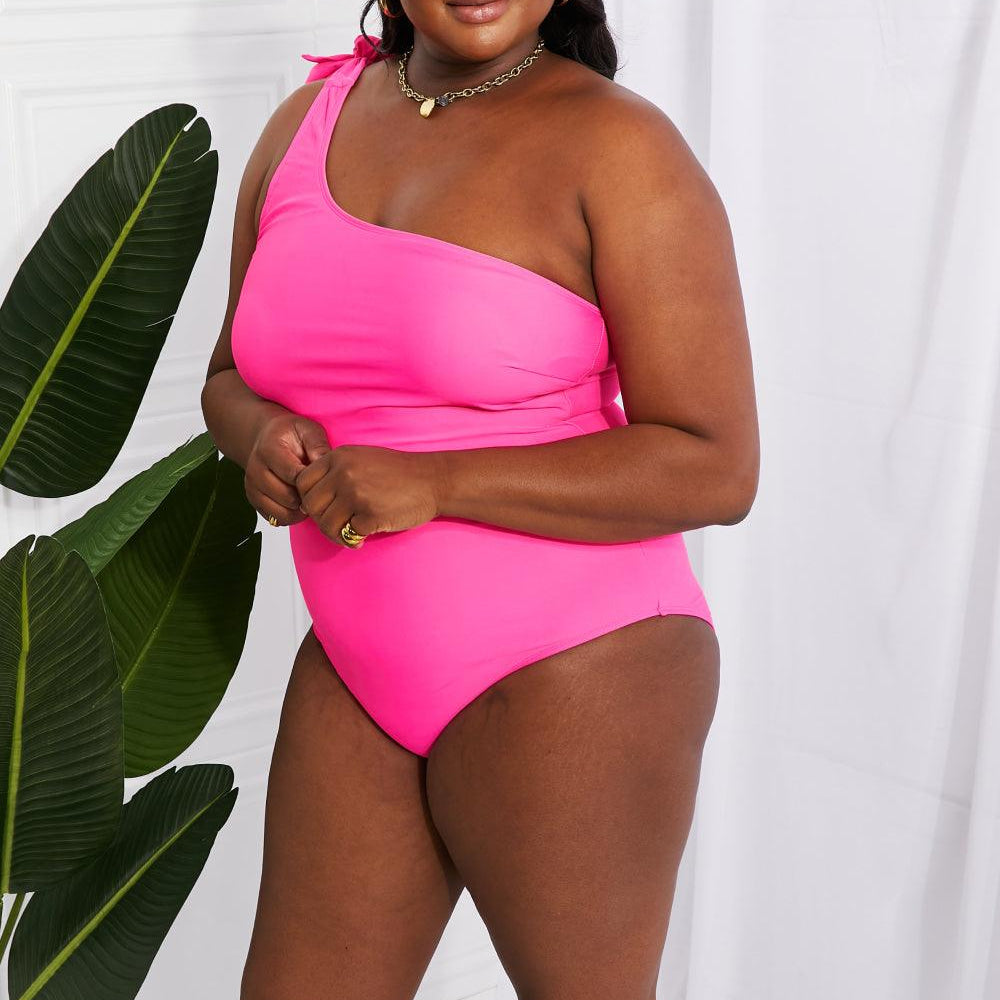 Women's Swimwear - 1PC Hot Pink One-Shoulder 1PC Swimsuit