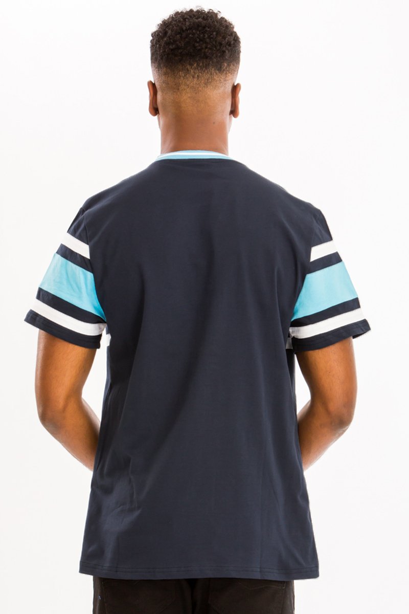 Blue Color Block GOOD VIBES T-Shirt