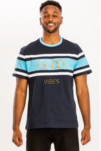 Blue Color Block GOOD VIBES T-Shirt