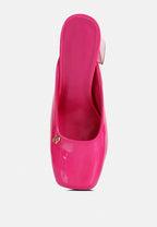Neoplast Patent Pu Block Heeled Mules
