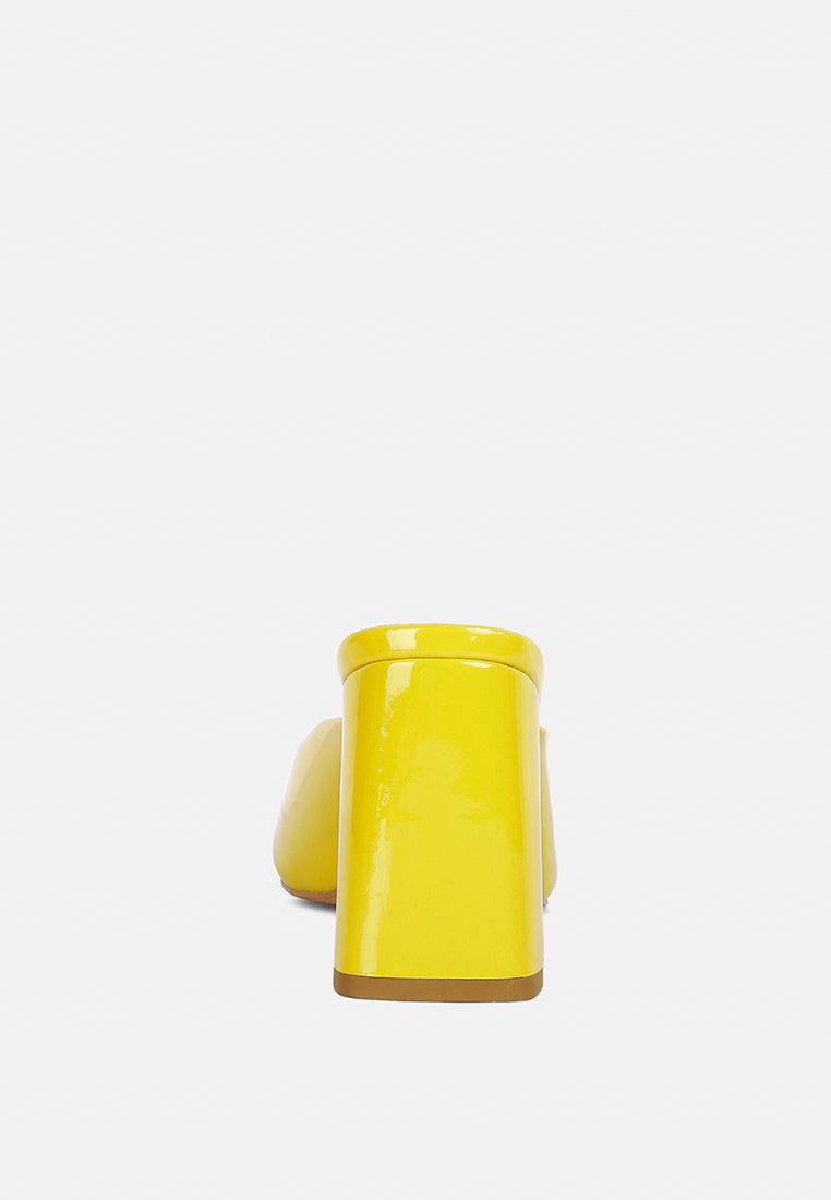 Neoplast Patent Pu Block Heeled Mules