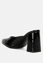 Neoplast Patent Pu Block Heeled Mules