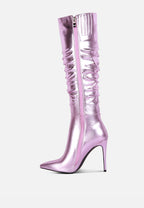 New Expression Metallic Ruched Stiletto Calf Boots