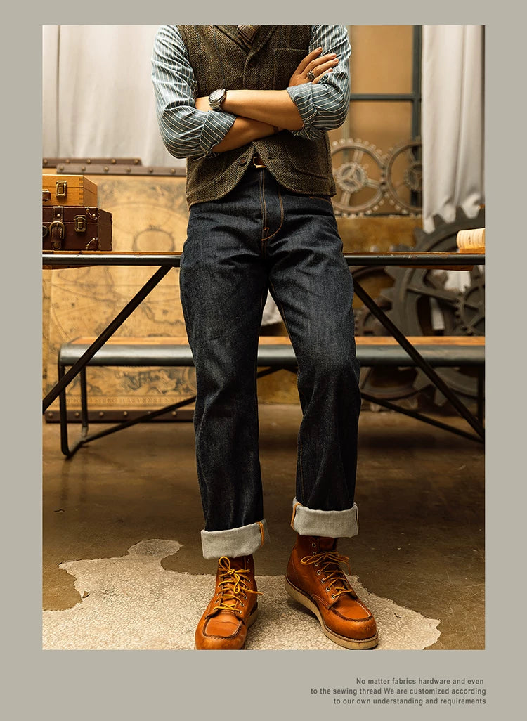 Red Tornado Indigo Selvage Unwashed Pants Unsanforized Brass Buckle Raw Denim Jean