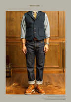 Red Tornado Indigo Selvage Unwashed Pants Unsanforized Brass Buckle Raw Denim Jean