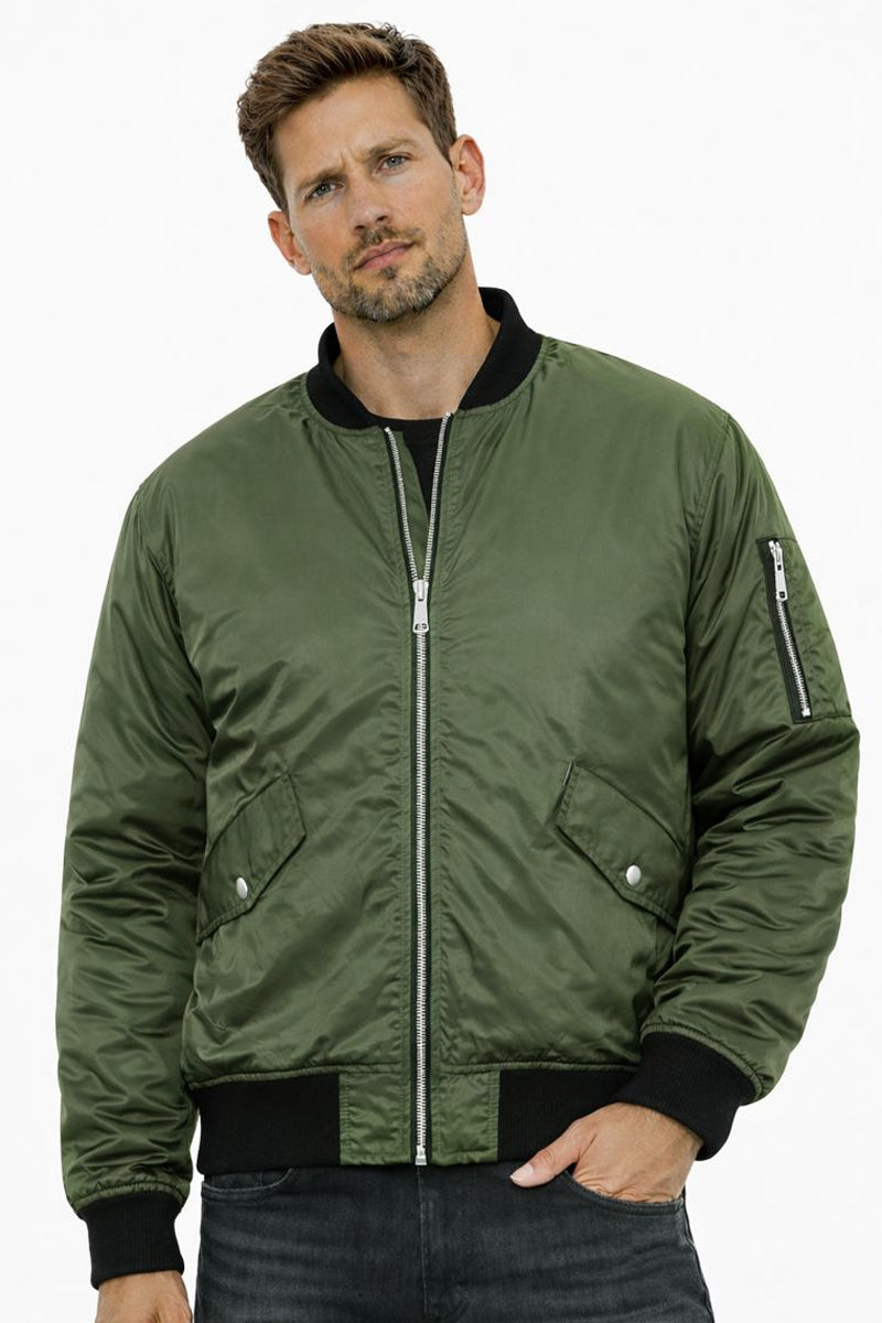 Padded Bomber Jacket with Utility Sleeve Pocket