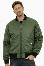 Padded Bomber Jacket with Utility Sleeve Pocket
