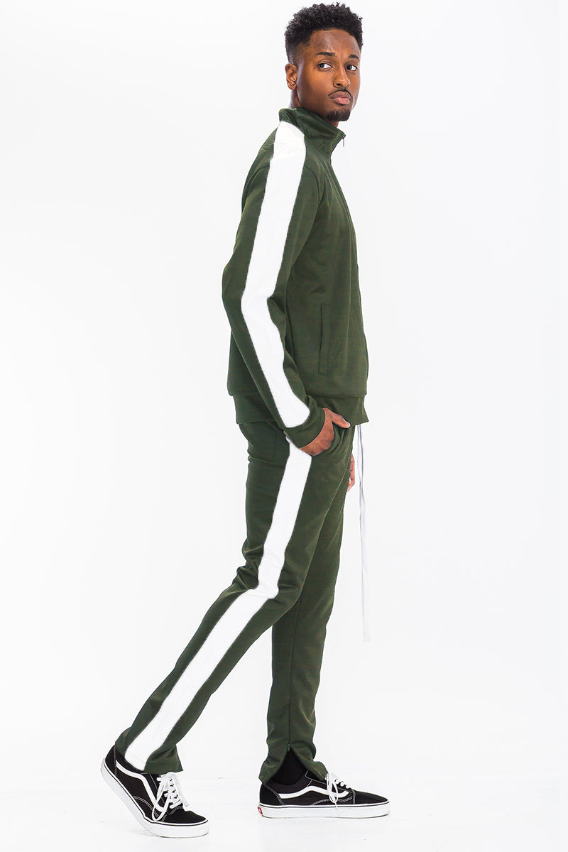 Men's Single Stripe Track Suit – Full Zip Jacket & Pants