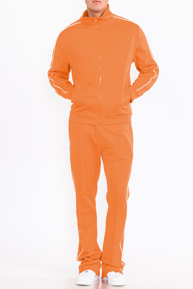Stacked Flare Track Set with Collared Jacket & Zippered Pockets
