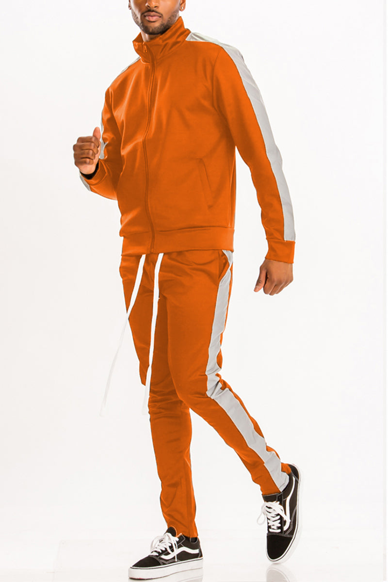 Men's Single Stripe Track Suit – Full Zip Jacket & Pants