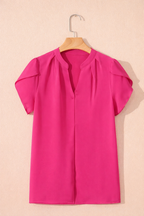 Solid Notched Neck Petal Sleeve Blouse