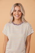 Stripe Leopard Patchwork Round Neck T-Shirt