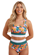 Floral Racerback Cutout High Waist Bikini Set