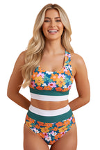 Floral Racerback Cutout High Waist Bikini Set