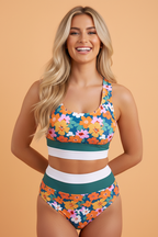 Floral Racerback Cutout High Waist Bikini Set