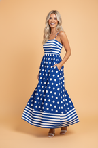 Stripe Polka Dot Patchwork High Waist Maxi Dress