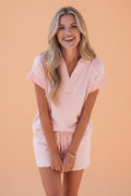 Stripe Dolman Sleeve Polo Shirt & Drawstring Shorts Set