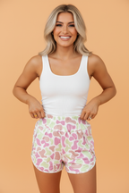 Camo Shirred High Waist Athleisure Shorts