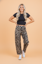 Zebra Stripe Denim Wide Barrel Leg Jeans