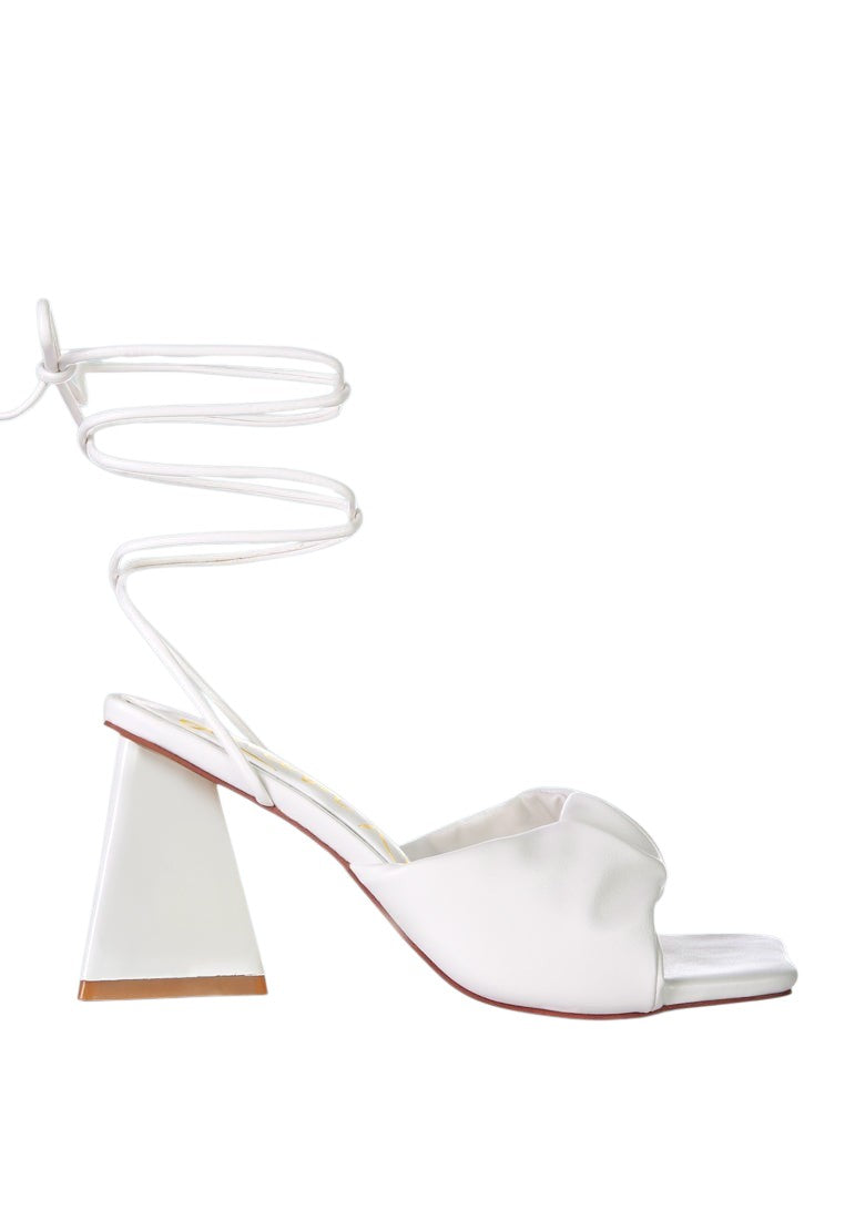 Primavera Ruched Triangular Heel Lace Up Sandal