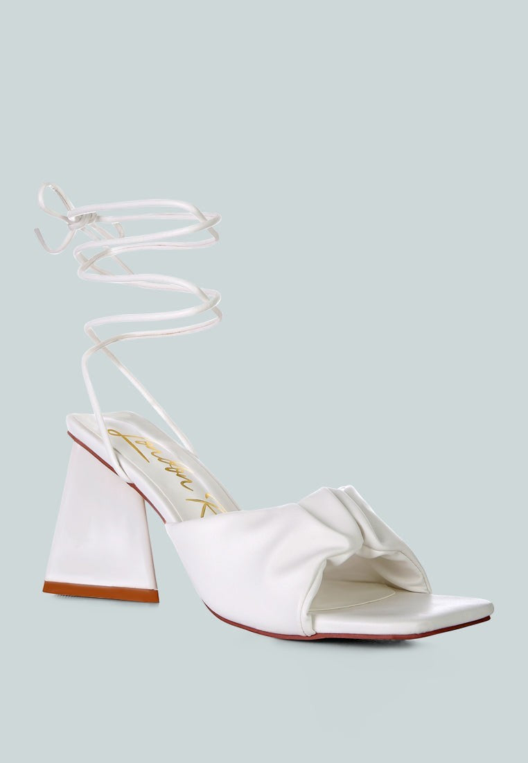 Primavera Ruched Triangular Heel Lace Up Sandal