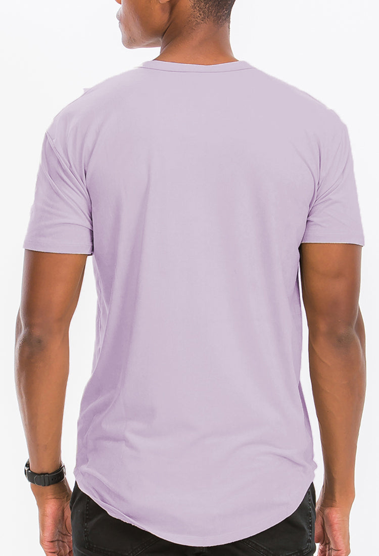 Men's Light Purple Scallop Hem Microsuede Tee Shirt