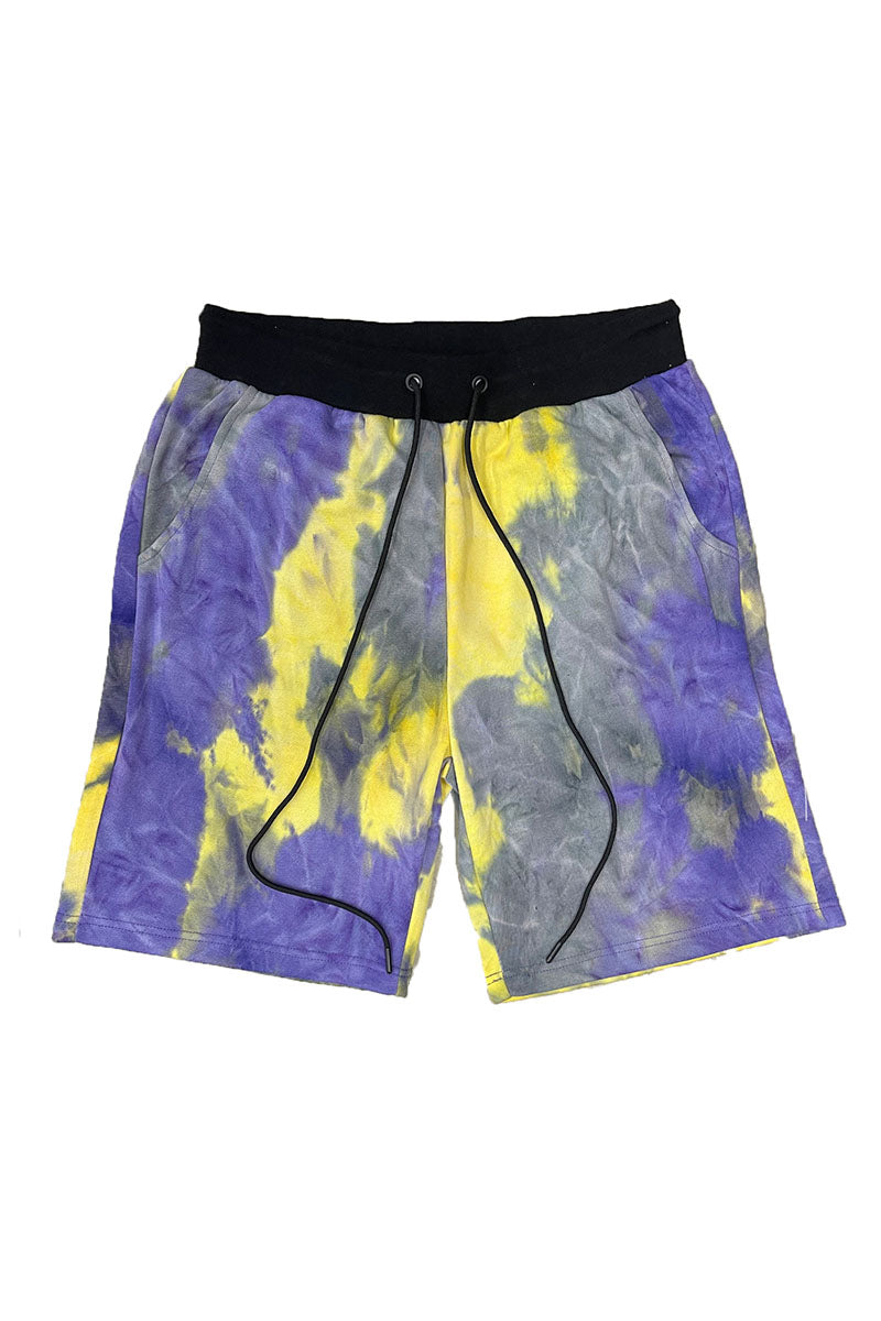 Black Band Tie Dye Shorts with Drawstring