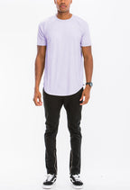 Men's Light Purple Scallop Hem Microsuede Tee Shirt