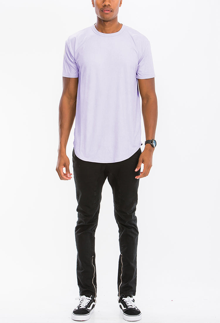 Men's Light Purple Scallop Hem Microsuede Tee Shirt