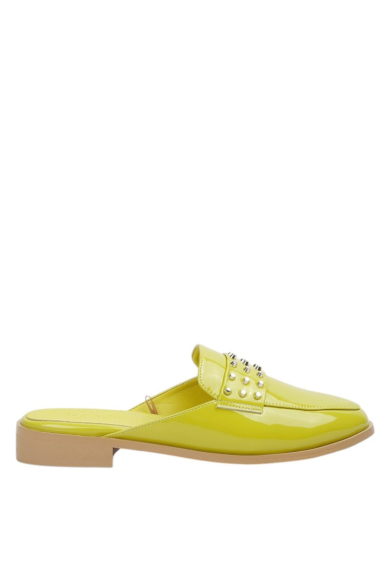 Yashta Patent Studded Flat Mules