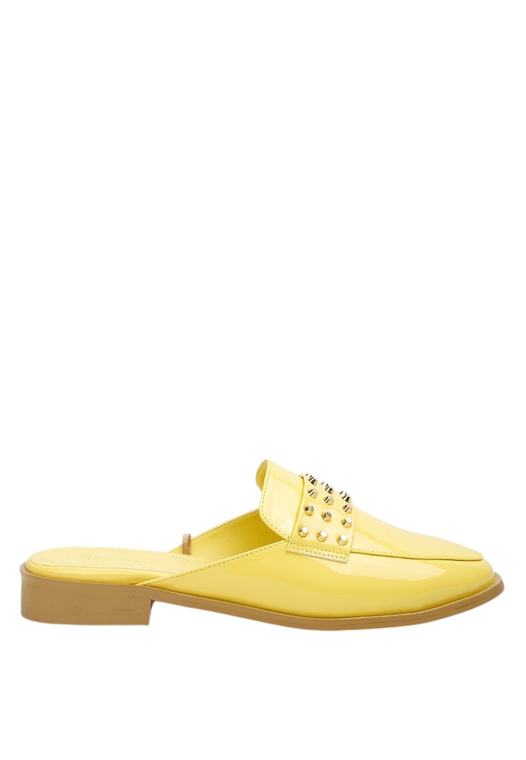 Yashta Patent Studded Flat Mules