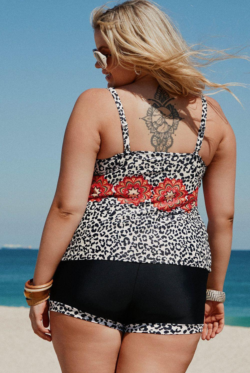 Women's Swimwear - Plus Sizes Plus Size Mixed Print Tankini Set With Pockets