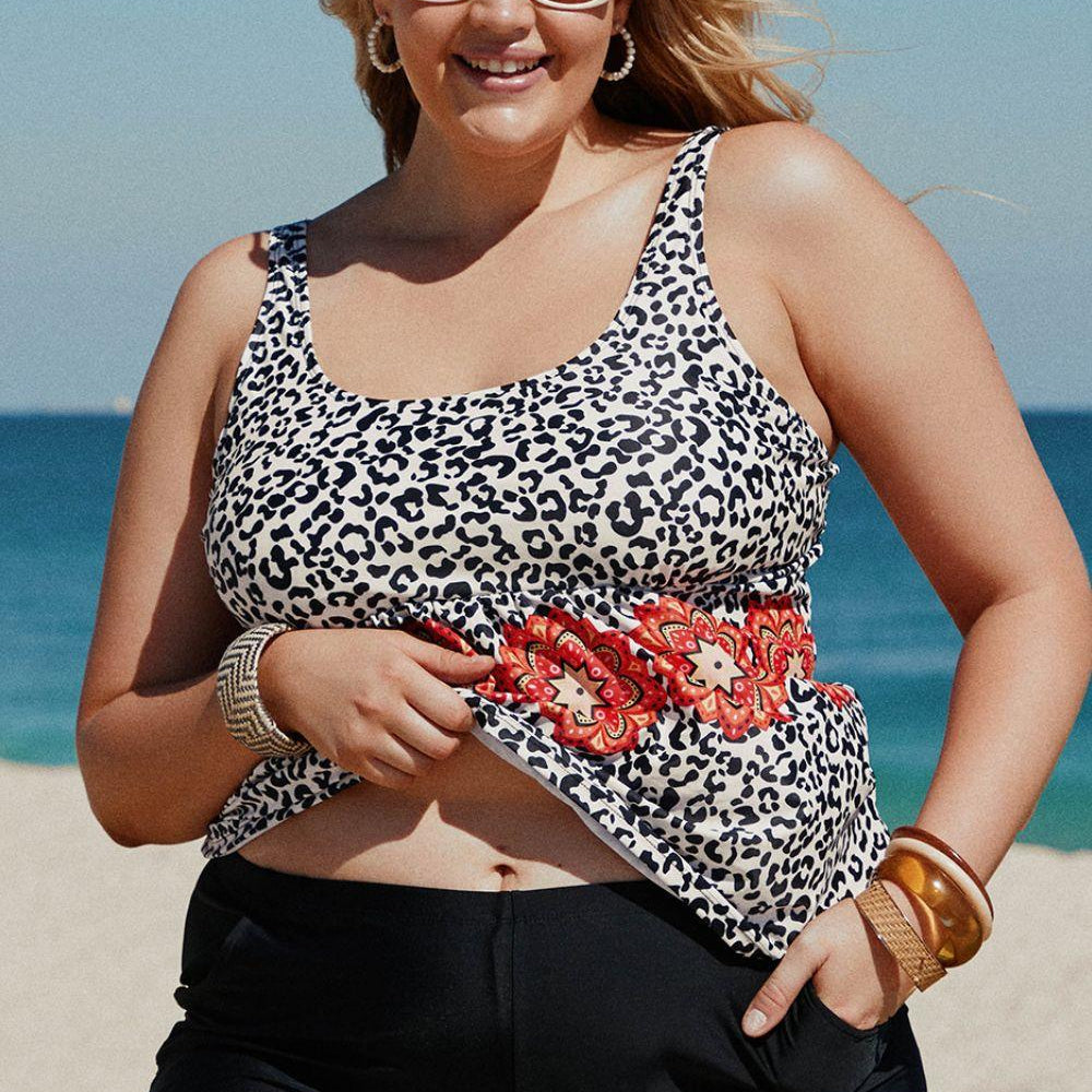 Women's Swimwear - Plus Sizes Plus Size Leopard Tankini Set Pockets 5X
