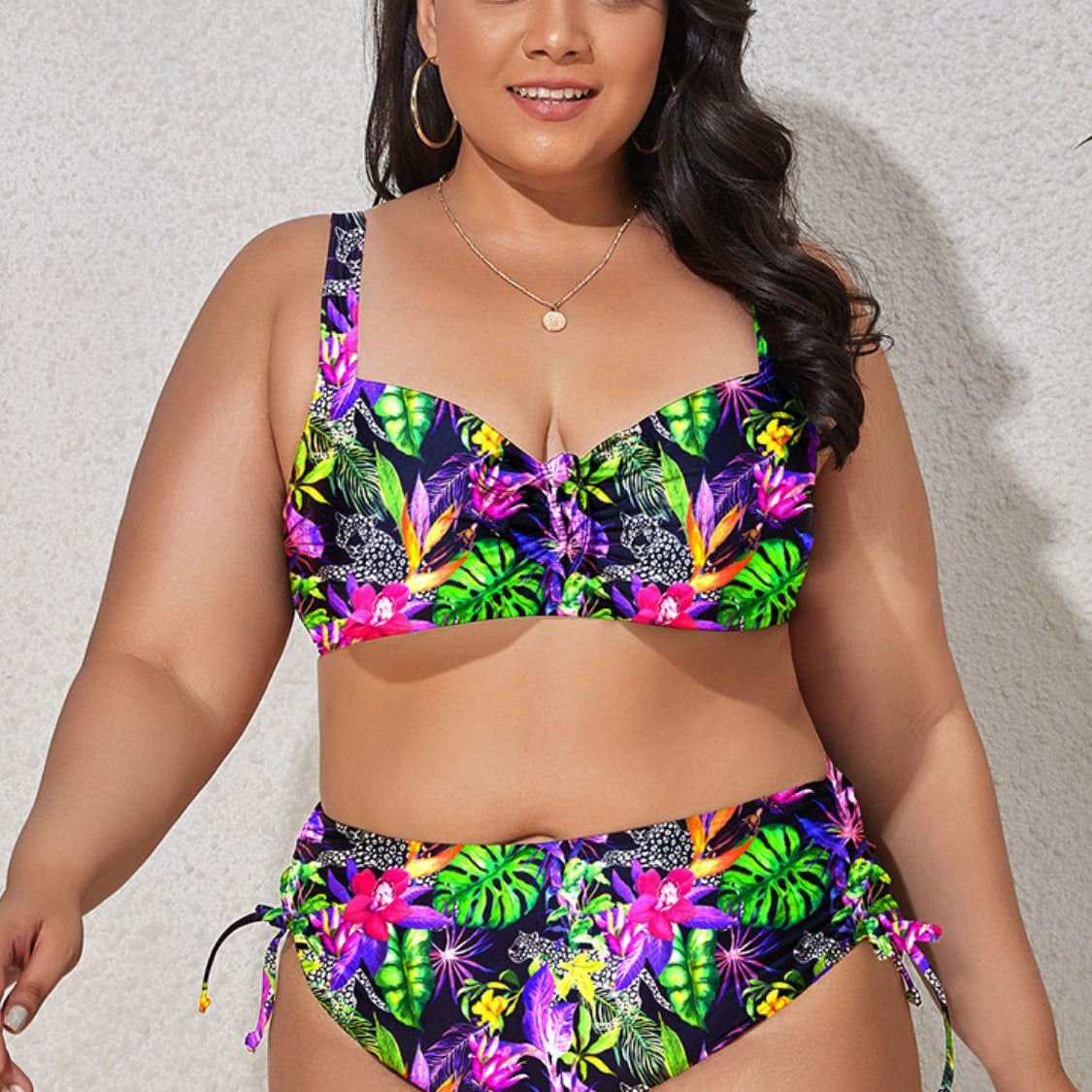 Women's Swimwear - Plus Sizes Plus Size Printed Drawstring Detail Bikini Set